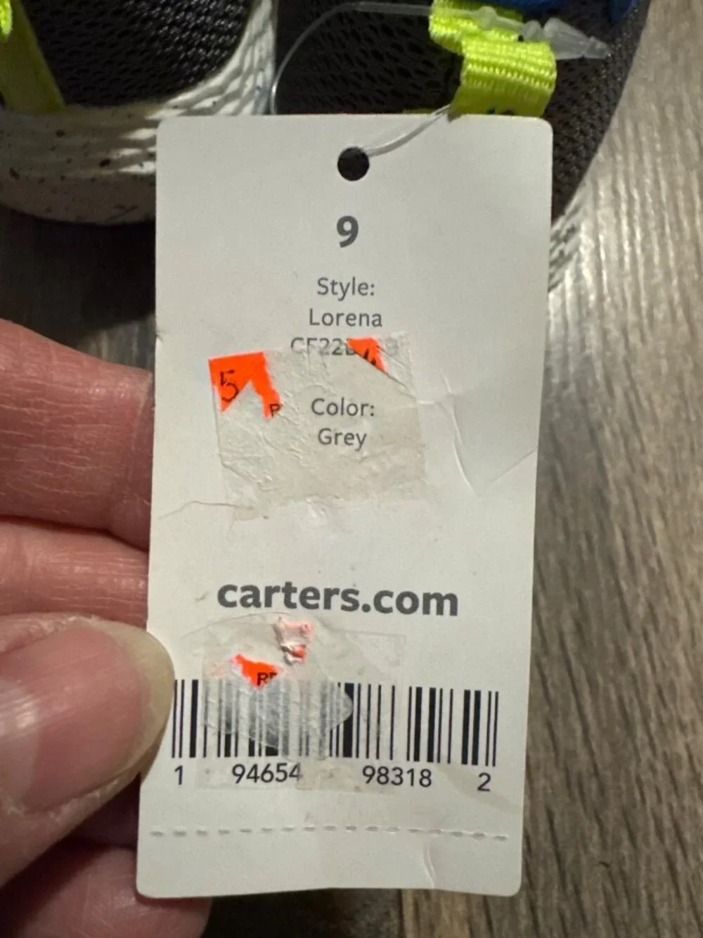 Carters Kids Boy's Lorena Athletic SneakerGrey Mesh Sneakers Velcro Strap Size 9